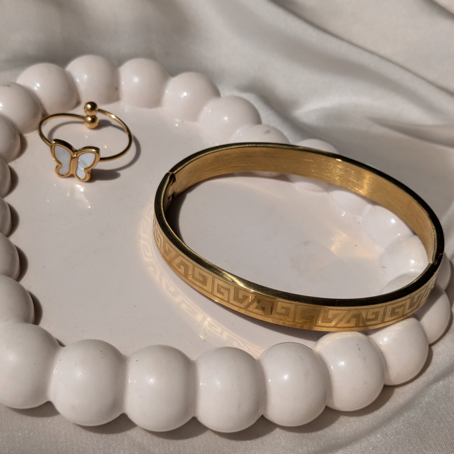 18k Plated Butterfly Adjustable Ring And Sunbloom Gold Cuff Bracelet - minimae - Set