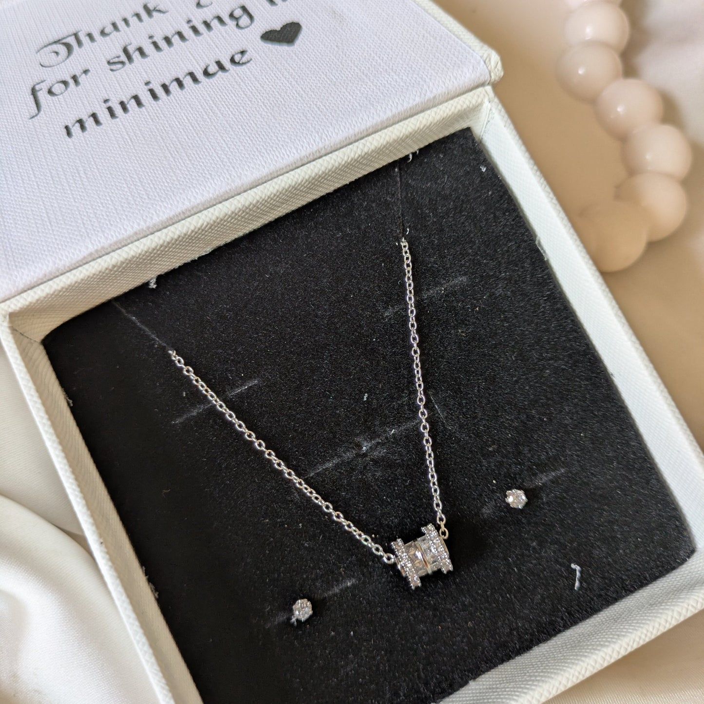 Barrel Necklace and Solataire silver stud set - minimae -