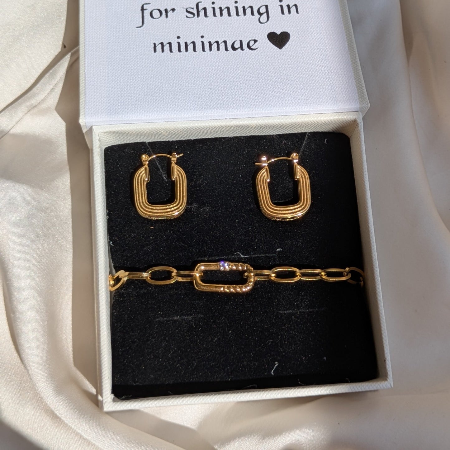 Bold Link Bracelet - Chunky Hoops 18k Gold Plated Set - minimae - Set