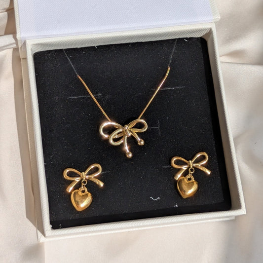 Bow Necklace And Forever Bow Earrings 18k Gold Plated - minimae -