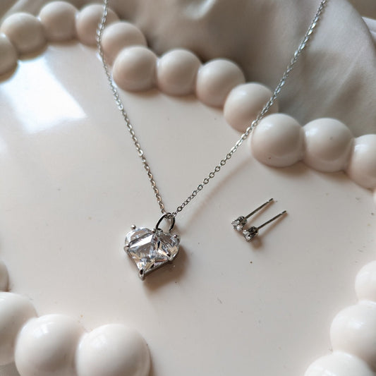 Crystal Heart Necklace & Silver Stud set - minimae - Set