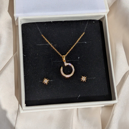 Eclipse Necklace & Golden North Star Studs 18K Gold Plated - minimae - Set