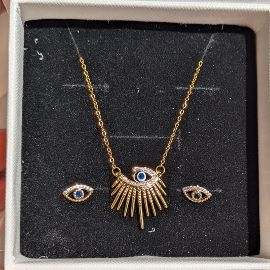 Evil Eye Beam Necklace & Evil Eye Studs 18k Gold Plated - minimae -