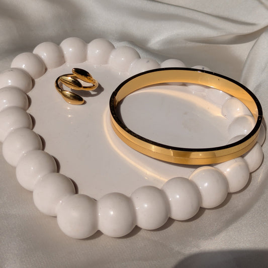 Golden Dew 18k Gold Plated Adjustable Ring And Starlace Gold Cuff Bracelet set - minimae - Set