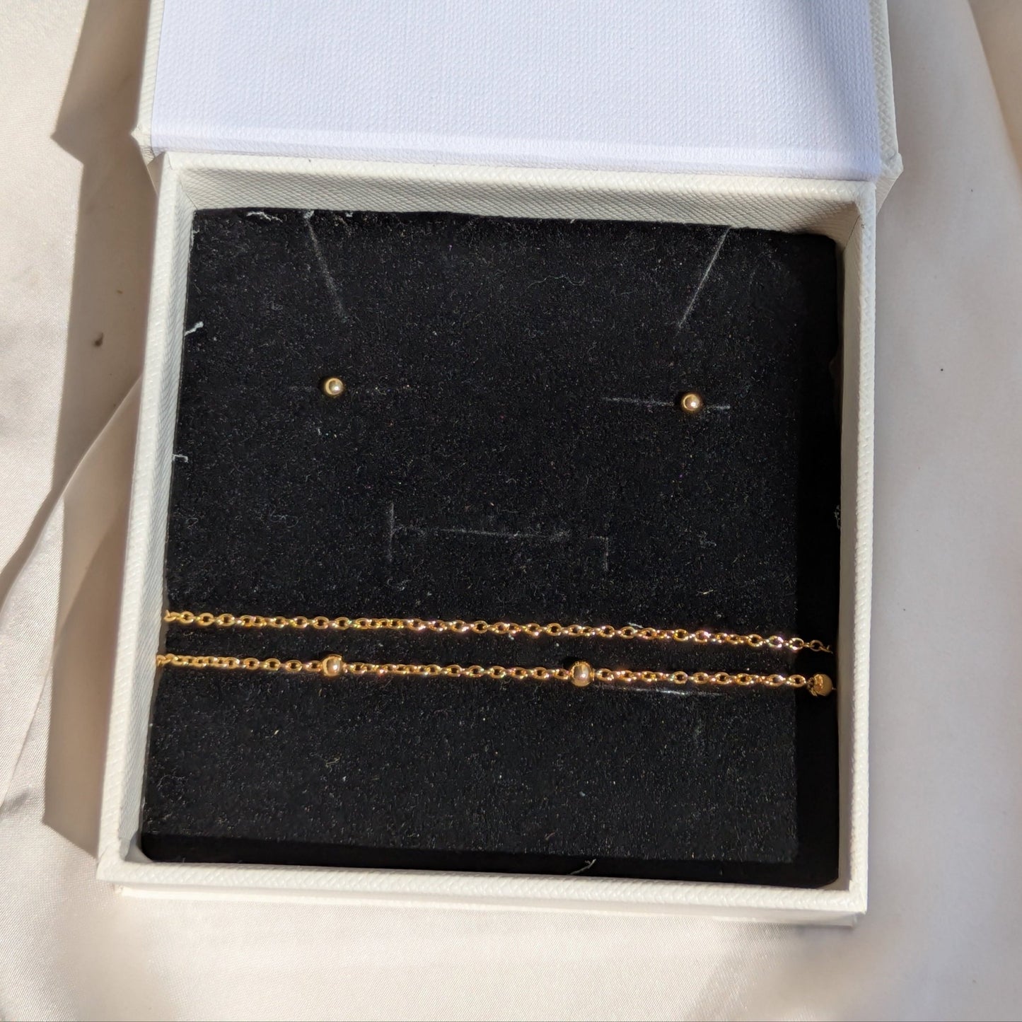 Golden Dot Round Studs & Lenia Gold Double Chain Bracelet – 18K Gold Plated Set - minimae - Set