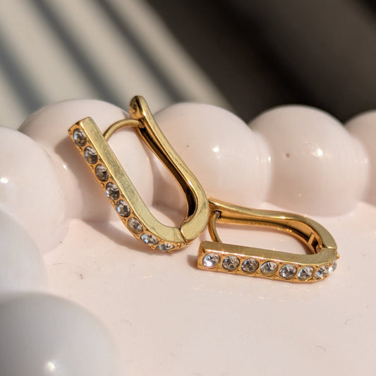 Golden Gleam Hoops – Crystal - Embellished Anti - Tarnish Earrings - minimae -