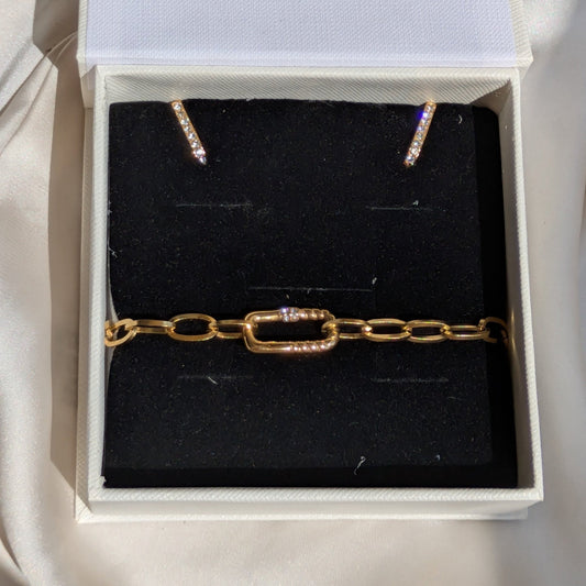 Golden Stripe Earrings & Bold Link Bracelet – 18K Gold Plated Set - minimae - Set