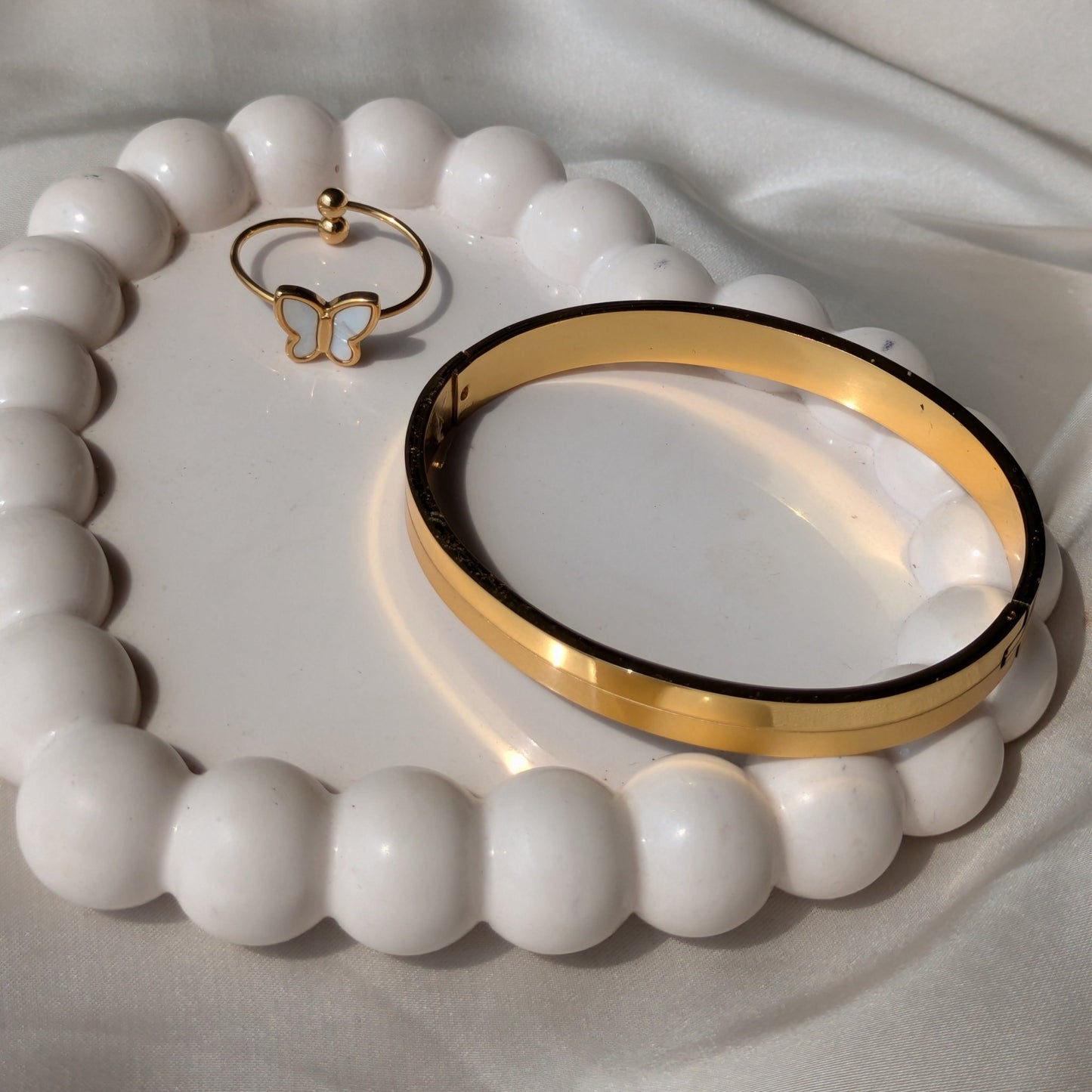 Starlace Gold Cuff Bracelet And Golden 18k Plated Butterfly Adjustable Ring set - minimae - Set