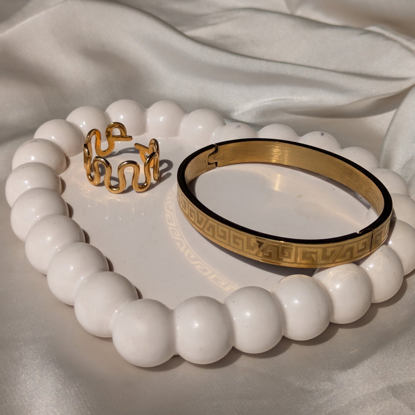 Wavy 18k Gold Plated Adjustable Ring And Sunbloom Gold Cuff Bracelet set - minimae - Set