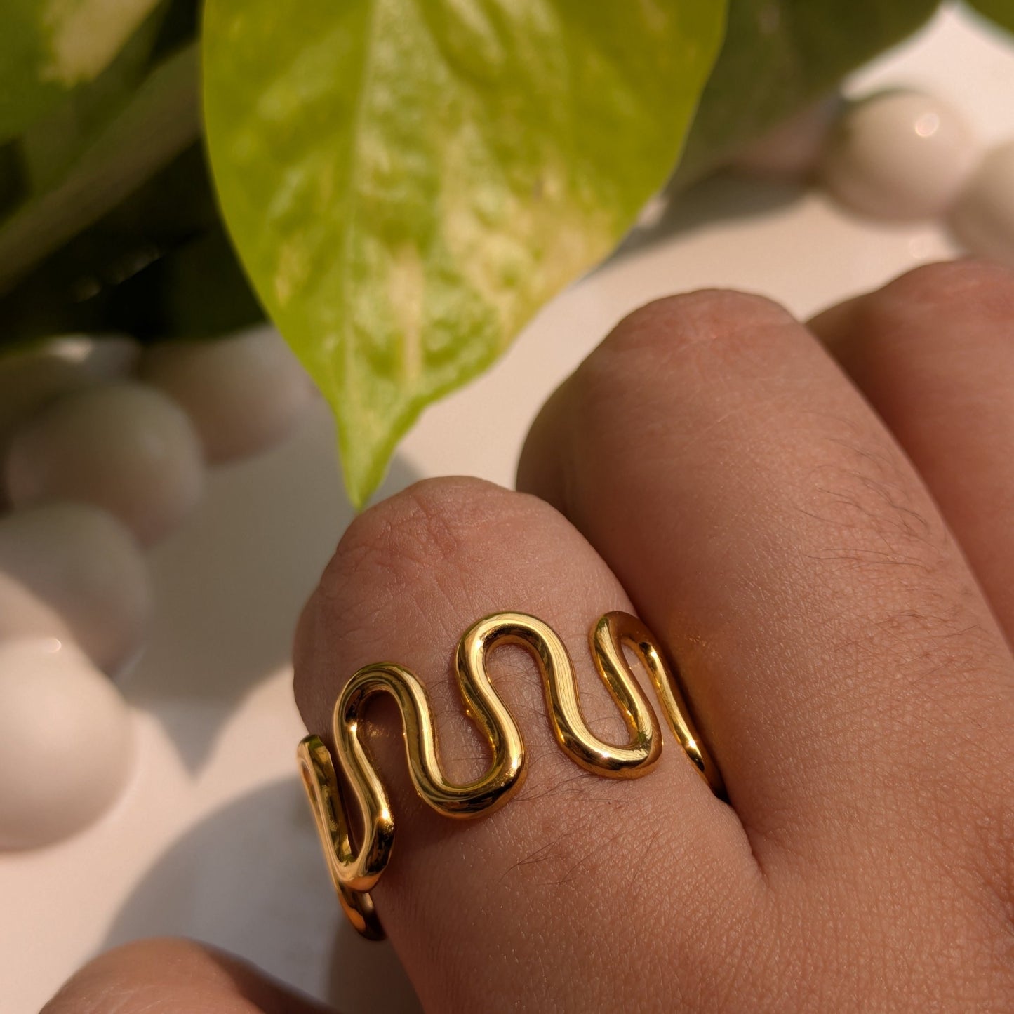 Wavy Gold Adjustable Ring - minimae - Ring