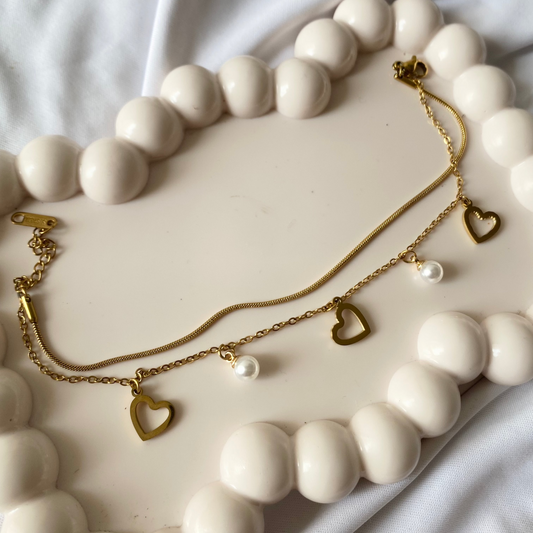 Hearts & Pearls Gold Bracelet