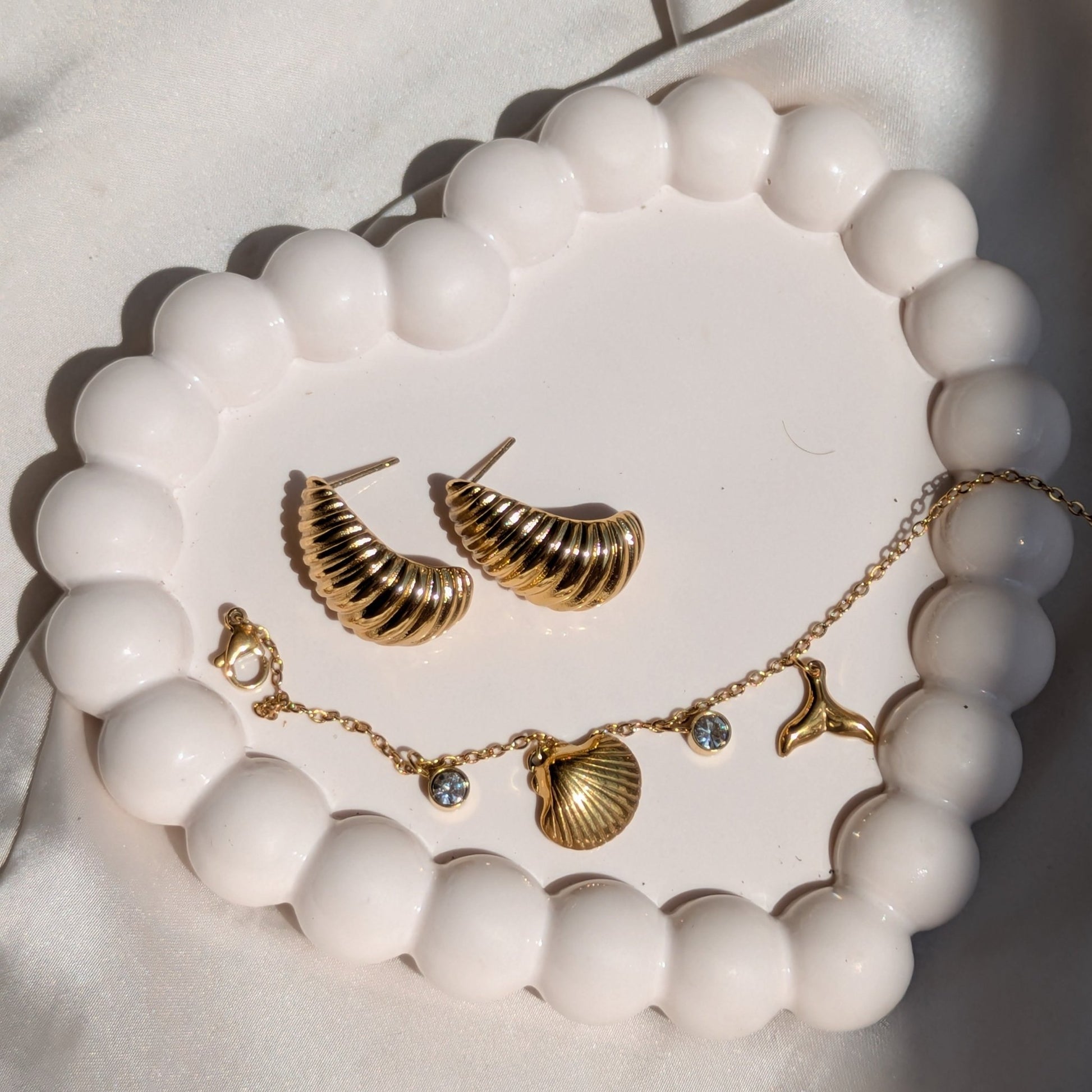 Aurora Shell - Sea Glint 18k Gold Plated Earring Bracelet Set - minimae - Set