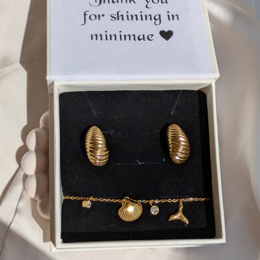 Aurora Shell - Sea Glint 18k Gold Plated Earring Bracelet Set - minimae - Set