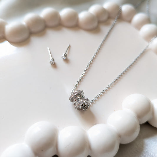 Barrel Necklace and Solataire silver stud set - minimae - 