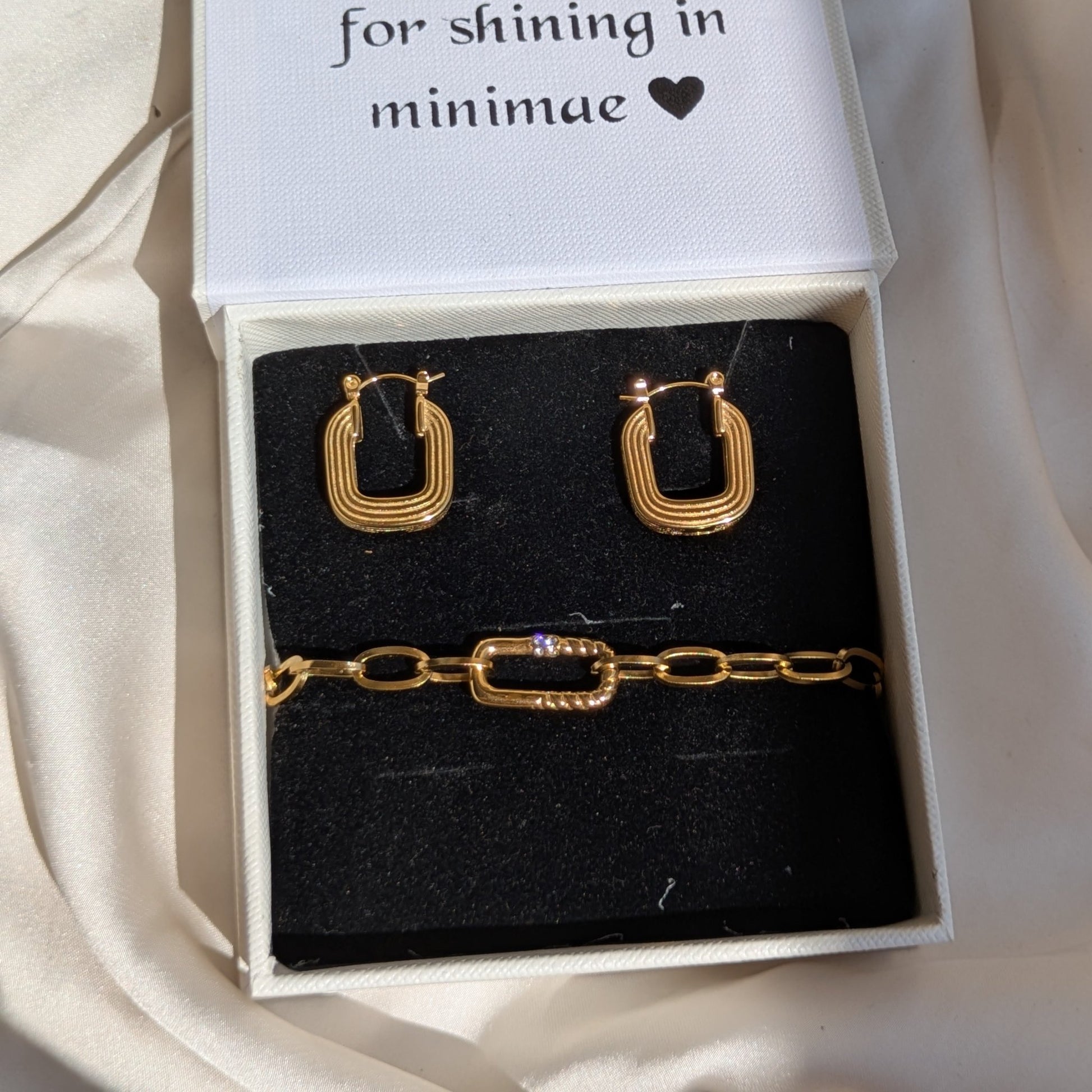 Bold Link Bracelet - Chunky Hoops 18k Gold Plated Set - minimae - Set