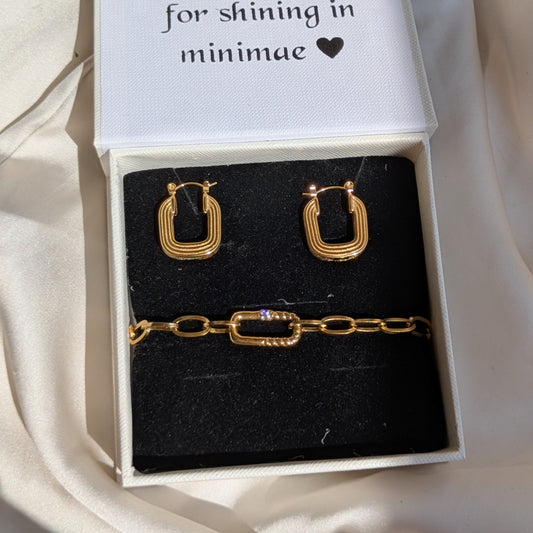 Bold Link Bracelet - Chunky Hoops 18k Gold Plated Set - minimae - Set