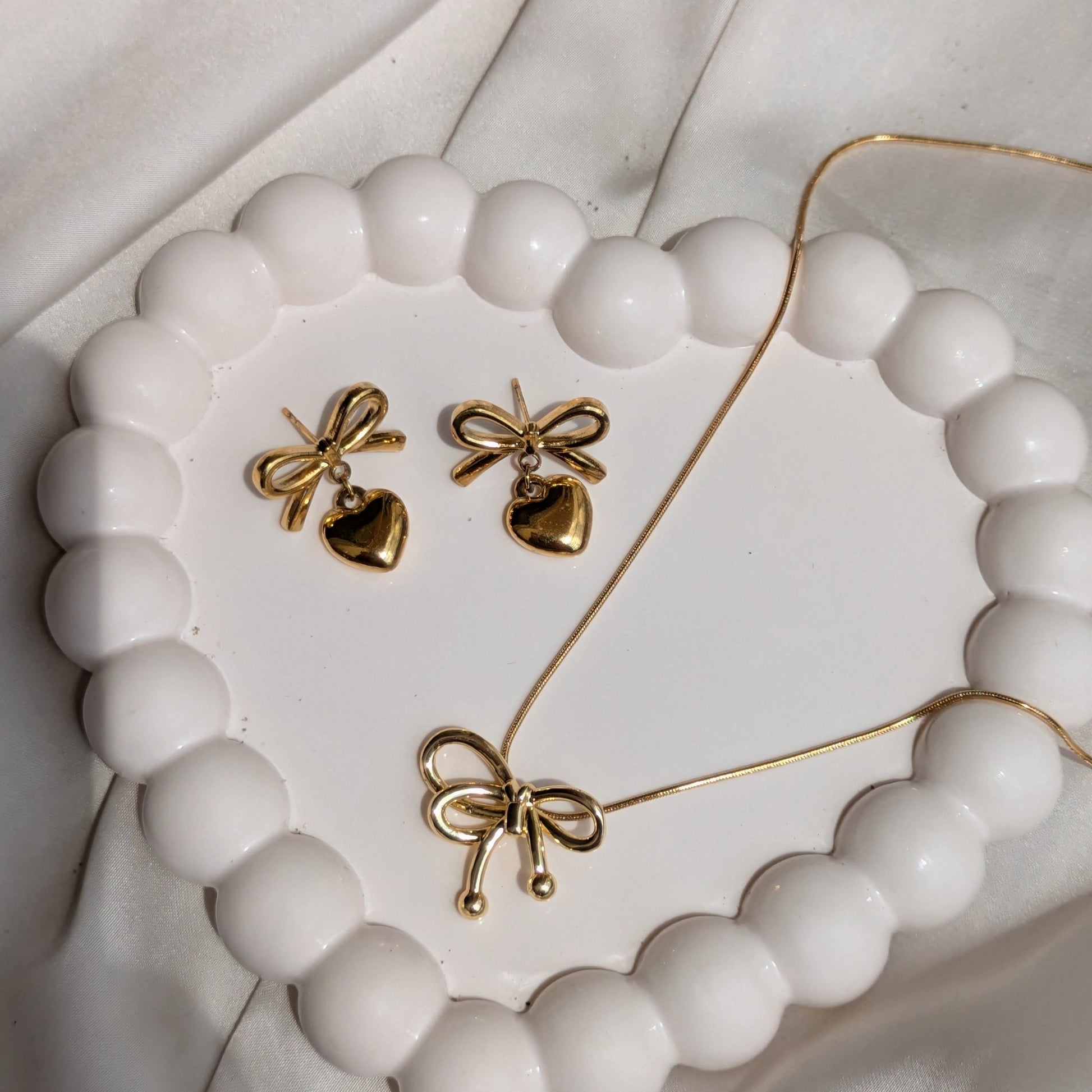 Bow Necklace And Forever Bow Earrings 18k Gold Plated - minimae - 