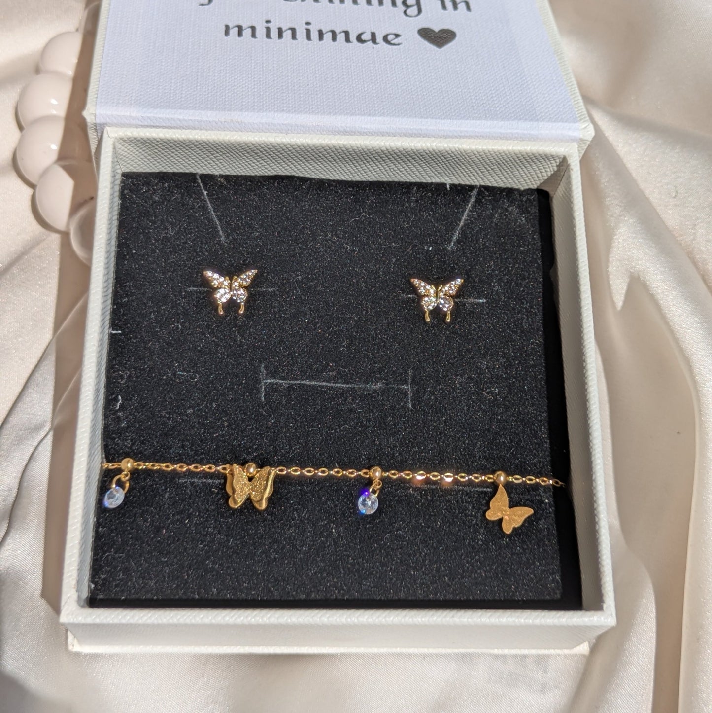 Butterfly Bliss – Stud Earring & Bracelet Set (18K Gold Plated) - minimae - Set