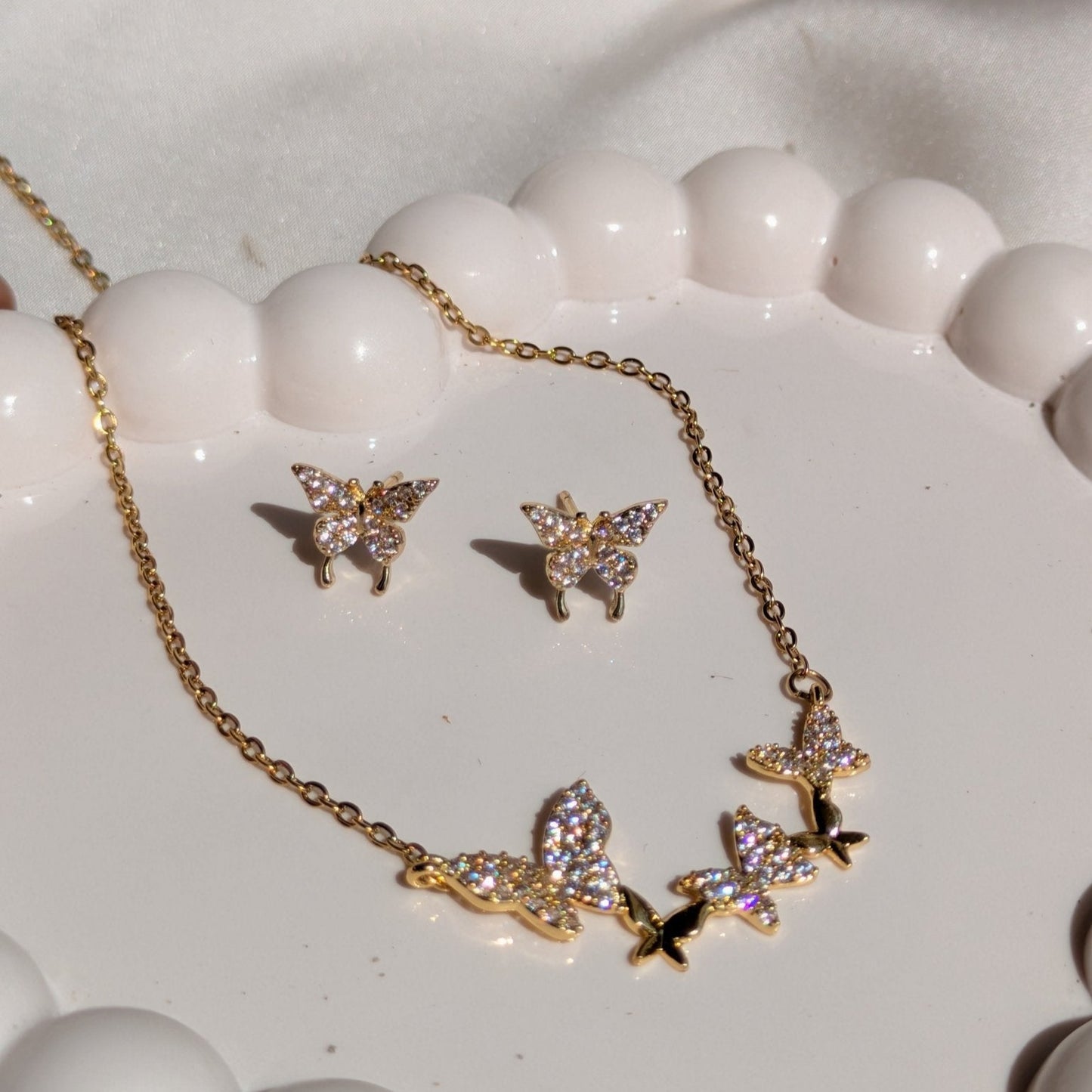 Butterfly Stud Earrings & Faewings Necklace Set 18K Gold - Plated - minimae - 