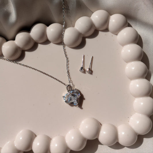 Crystal Heart Necklace & Silver Stud set - minimae - Set