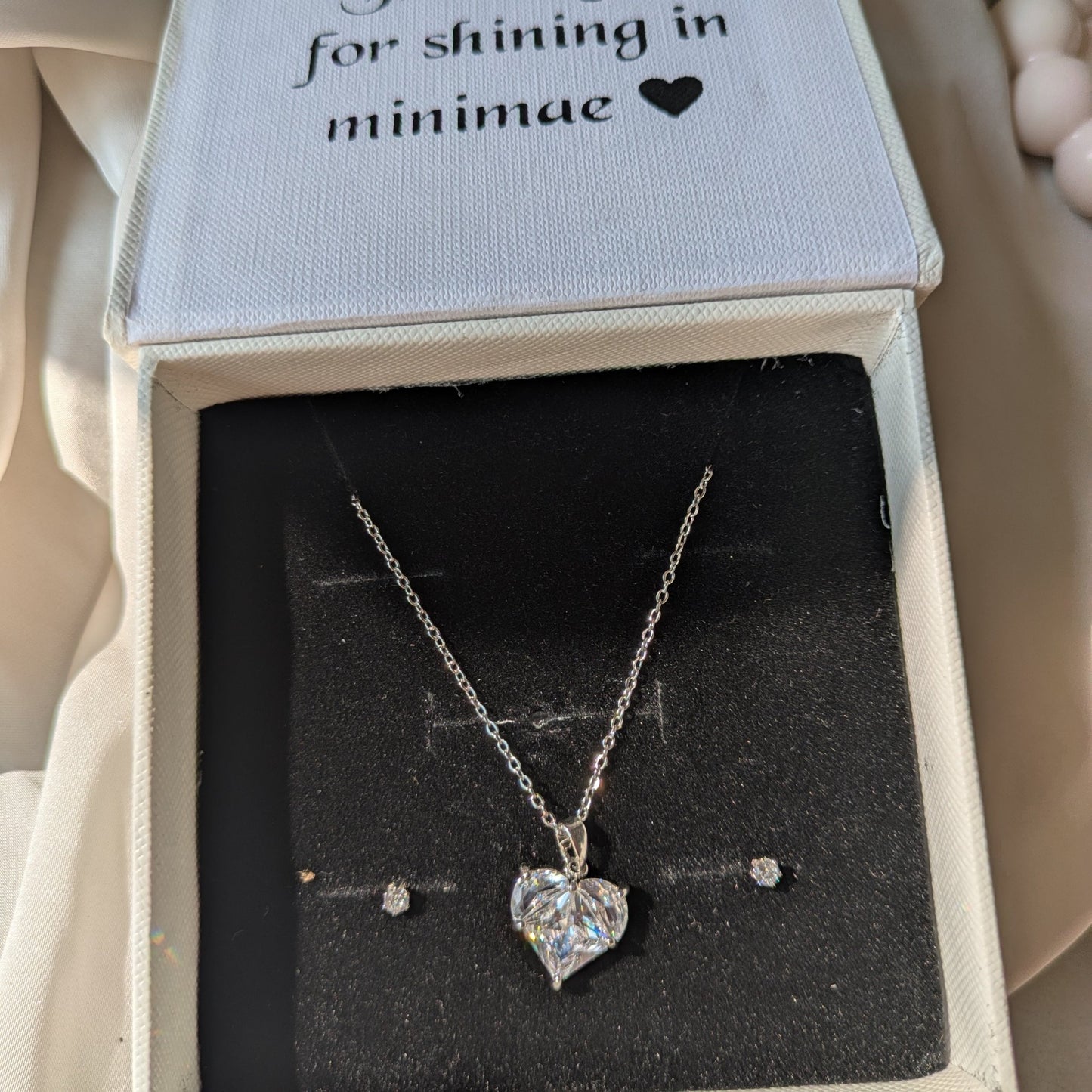 Crystal Heart Necklace & Silver Stud set - minimae - Set