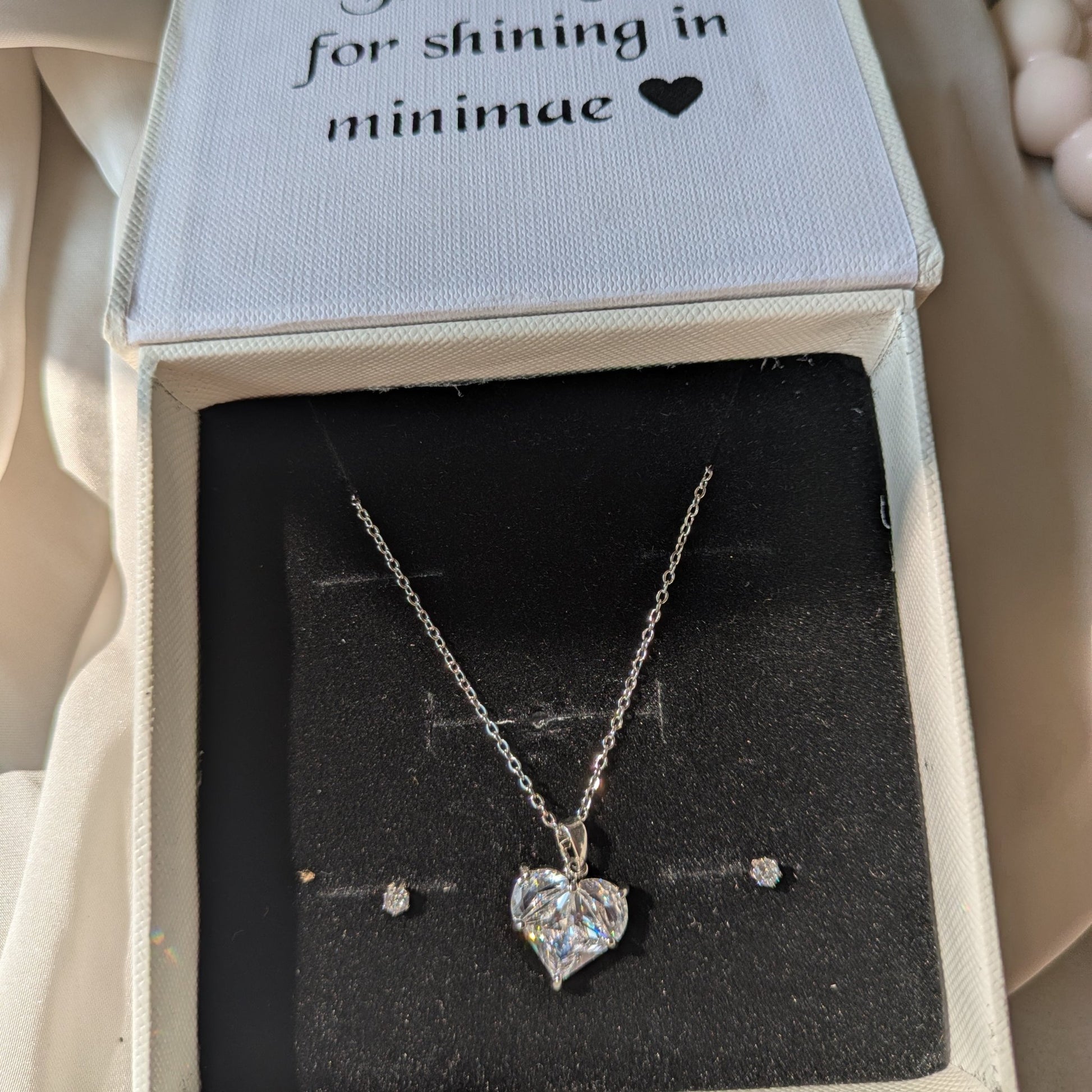 Crystal Heart Necklace & Silver Stud set - minimae - Set