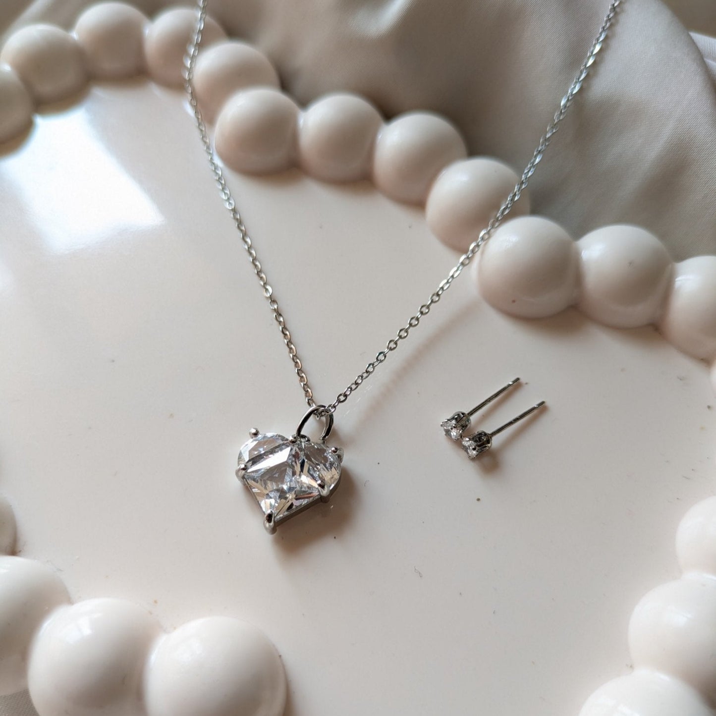 Crystal Heart Necklace & Silver Stud set - minimae - Set