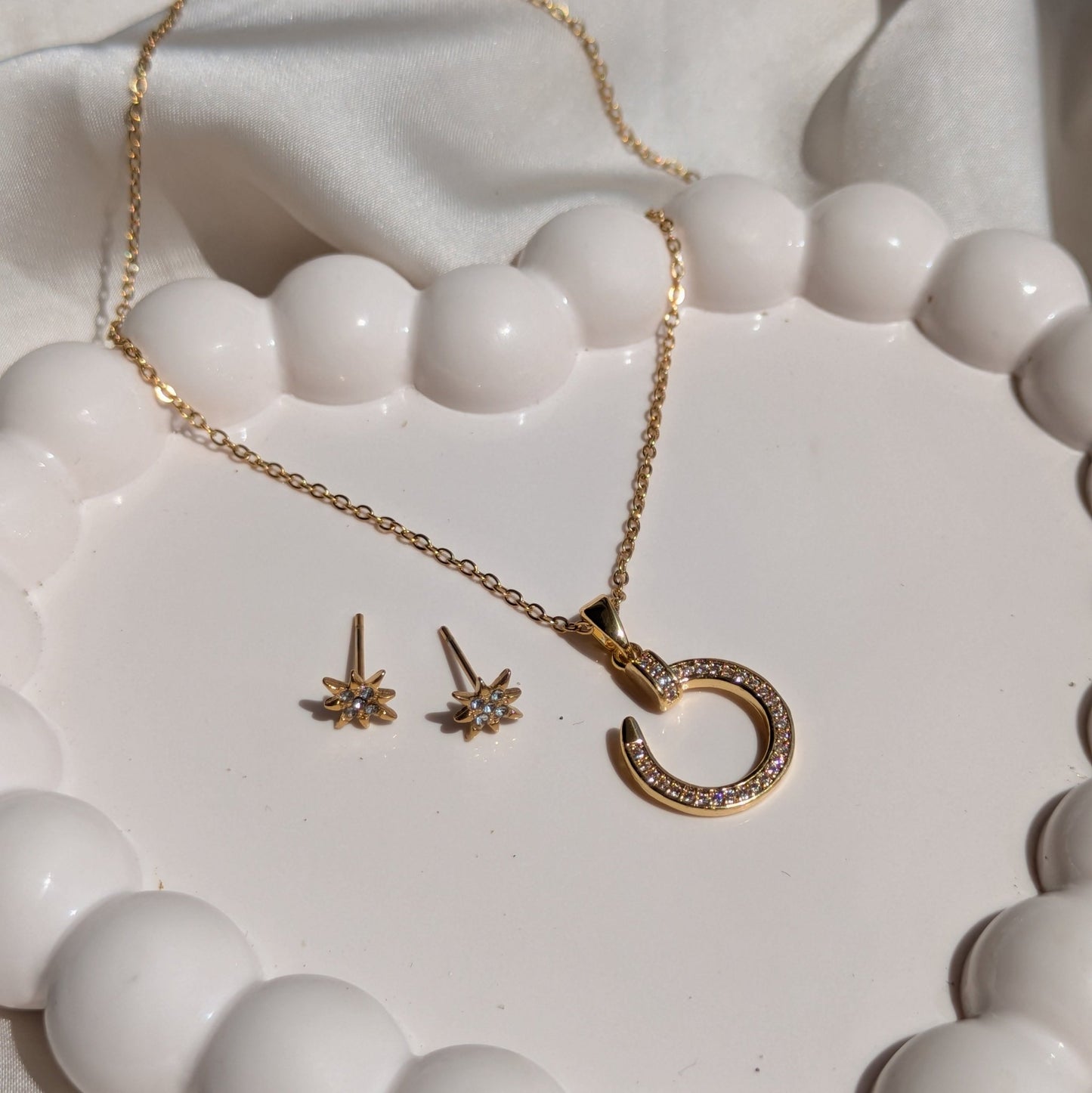 Eclipse Necklace & Golden North Star Studs 18K Gold Plated - minimae - Set