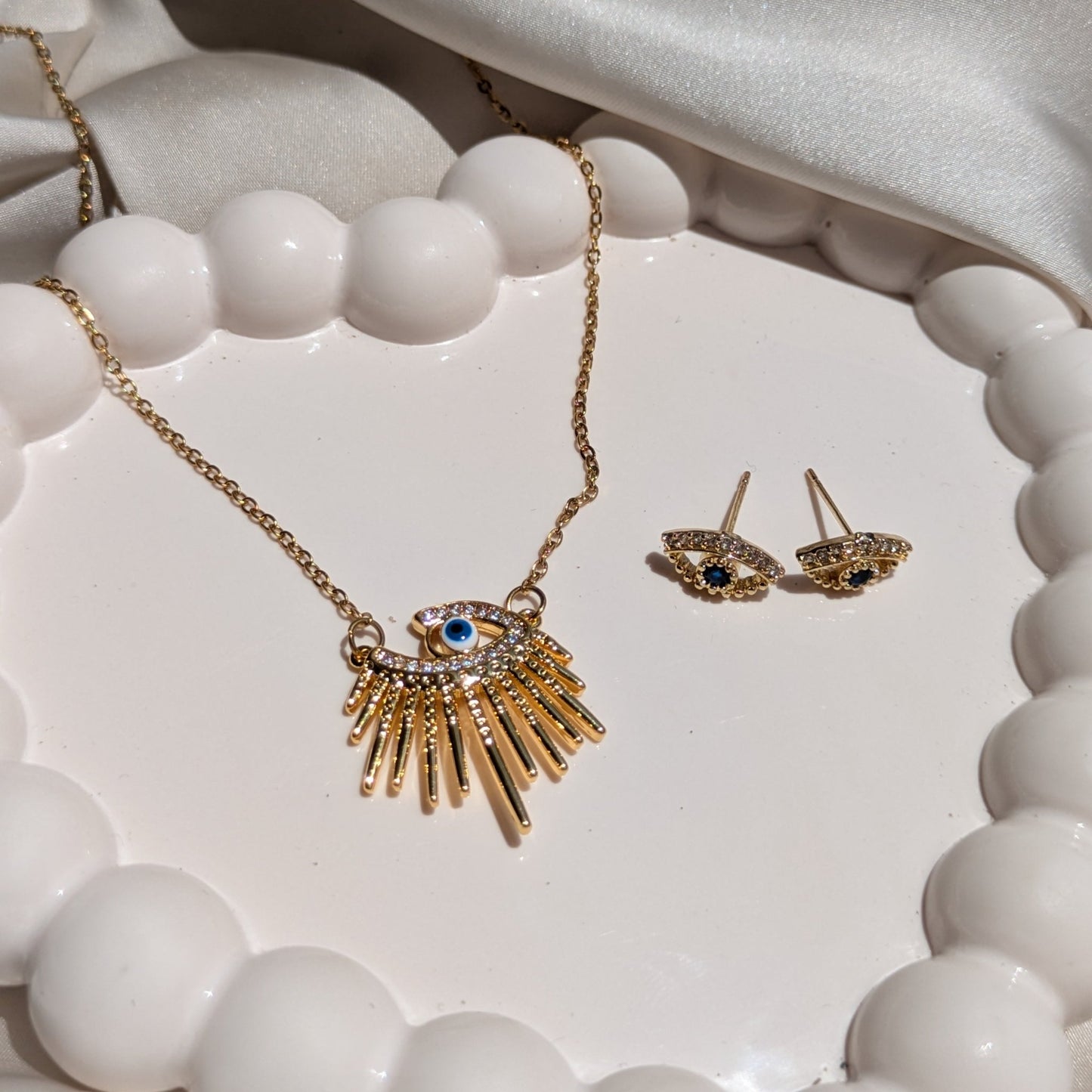 Evil Eye Beam Necklace & Evil Eye Studs 18k Gold Plated - minimae - 