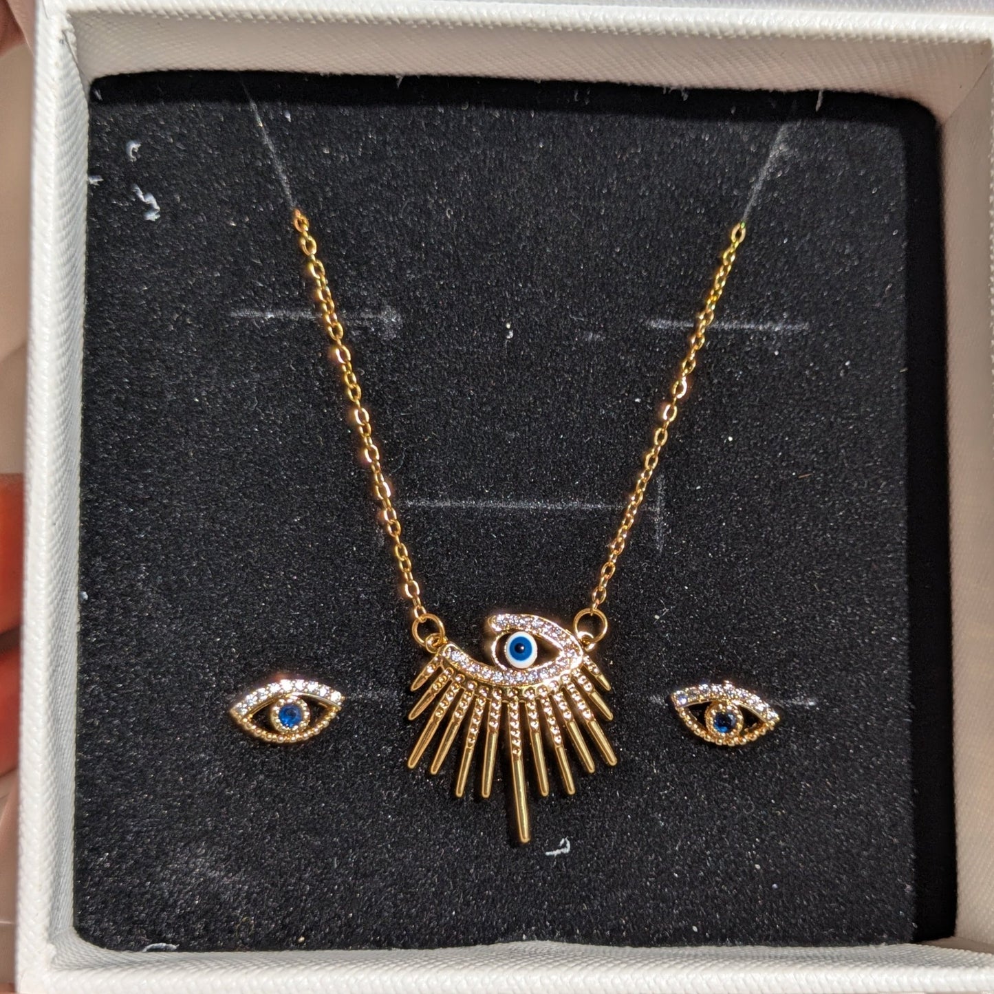 Evil Eye Beam Necklace & Evil Eye Studs 18k Gold Plated - minimae - 