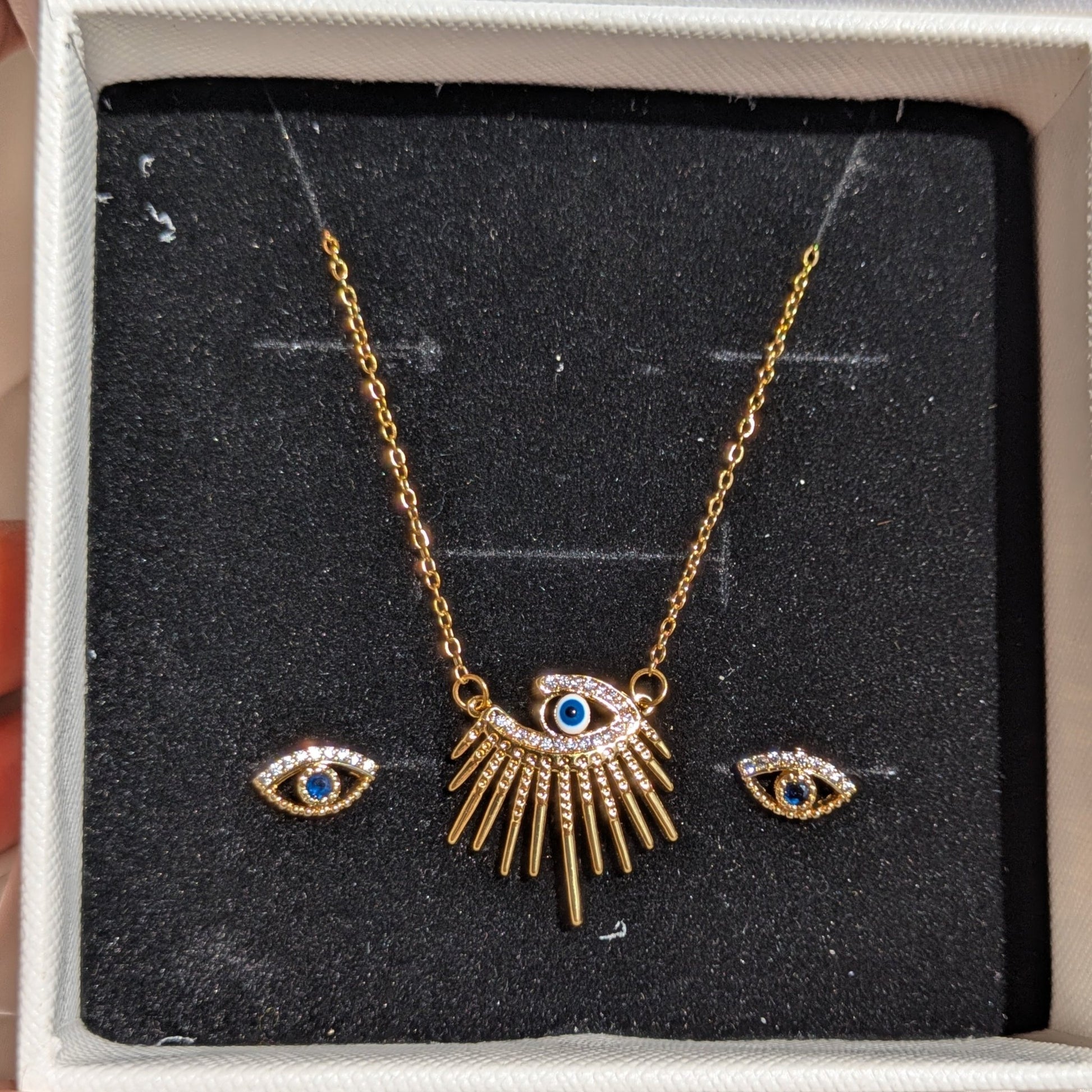 Evil Eye Beam Necklace & Evil Eye Studs 18k Gold Plated - minimae - 
