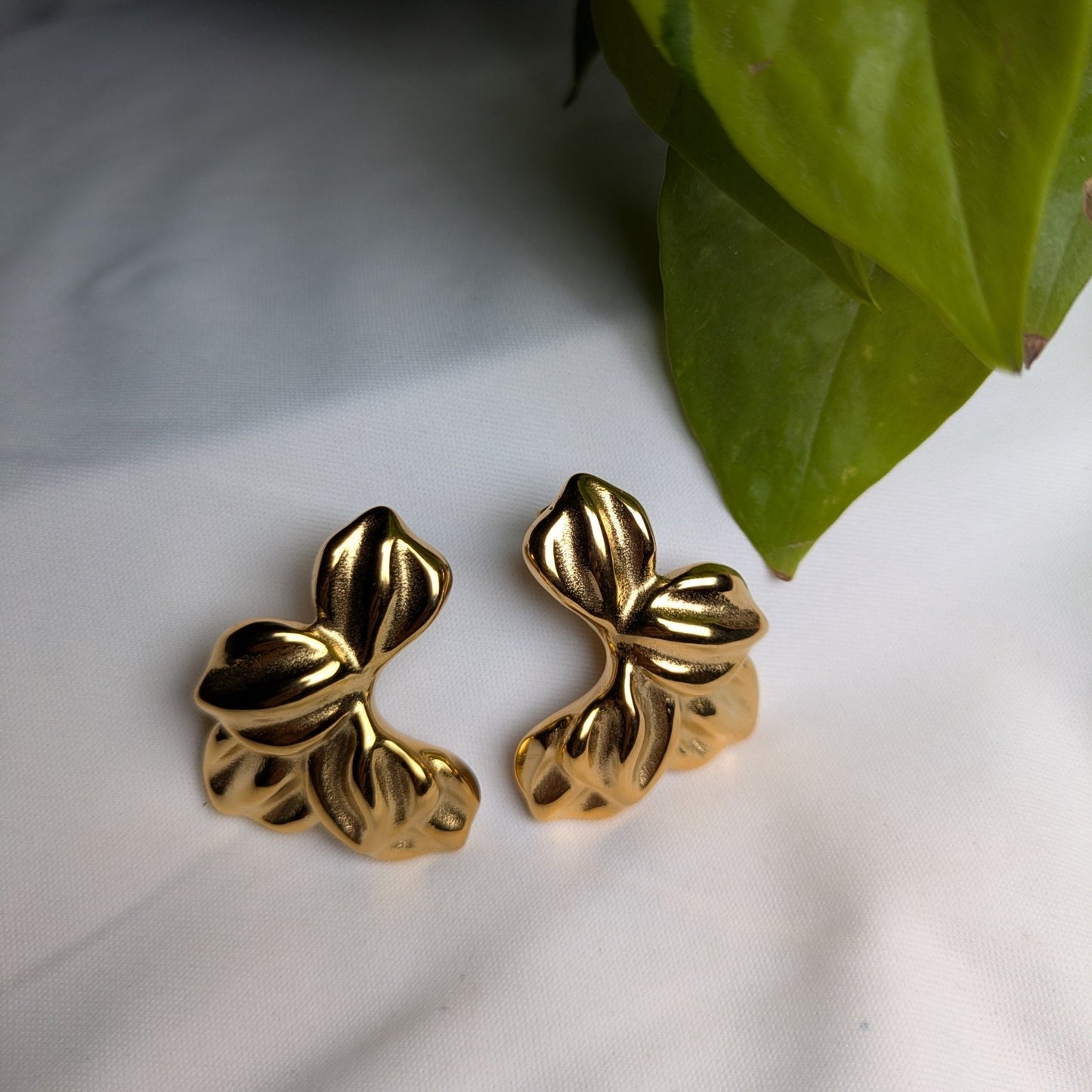 Gold Petal Statement Earrings - minimae - 