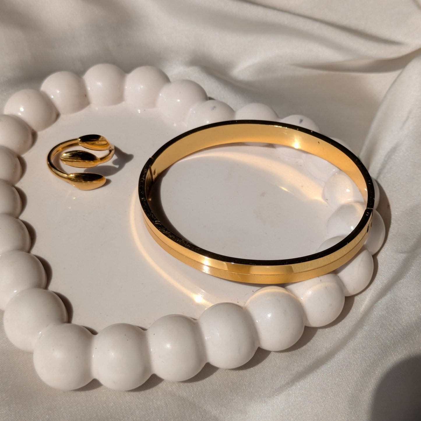 Golden Dew 18k Gold Plated Adjustable Ring And Starlace Gold Cuff Bracelet set - minimae - Set