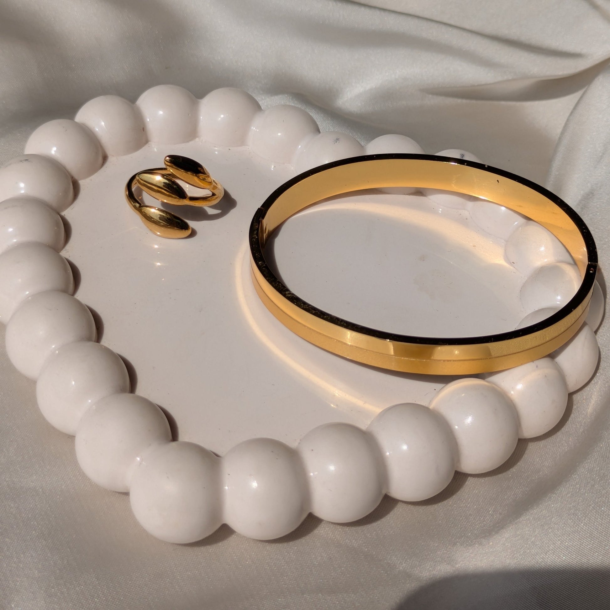 Golden Dew 18k Gold Plated Adjustable Ring And Starlace Gold Cuff Bracelet set - minimae - Set