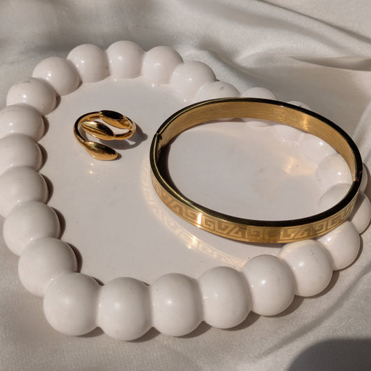 Golden Dew 18k Gold Plated Adjustable Ring & Sunbloom Gold Cuff Bracelet set - minimae - Set