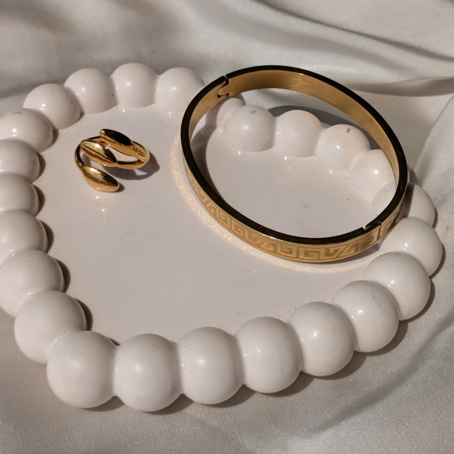 Golden Dew 18k Gold Plated Adjustable Ring & Sunbloom Gold Cuff Bracelet set - minimae - Set