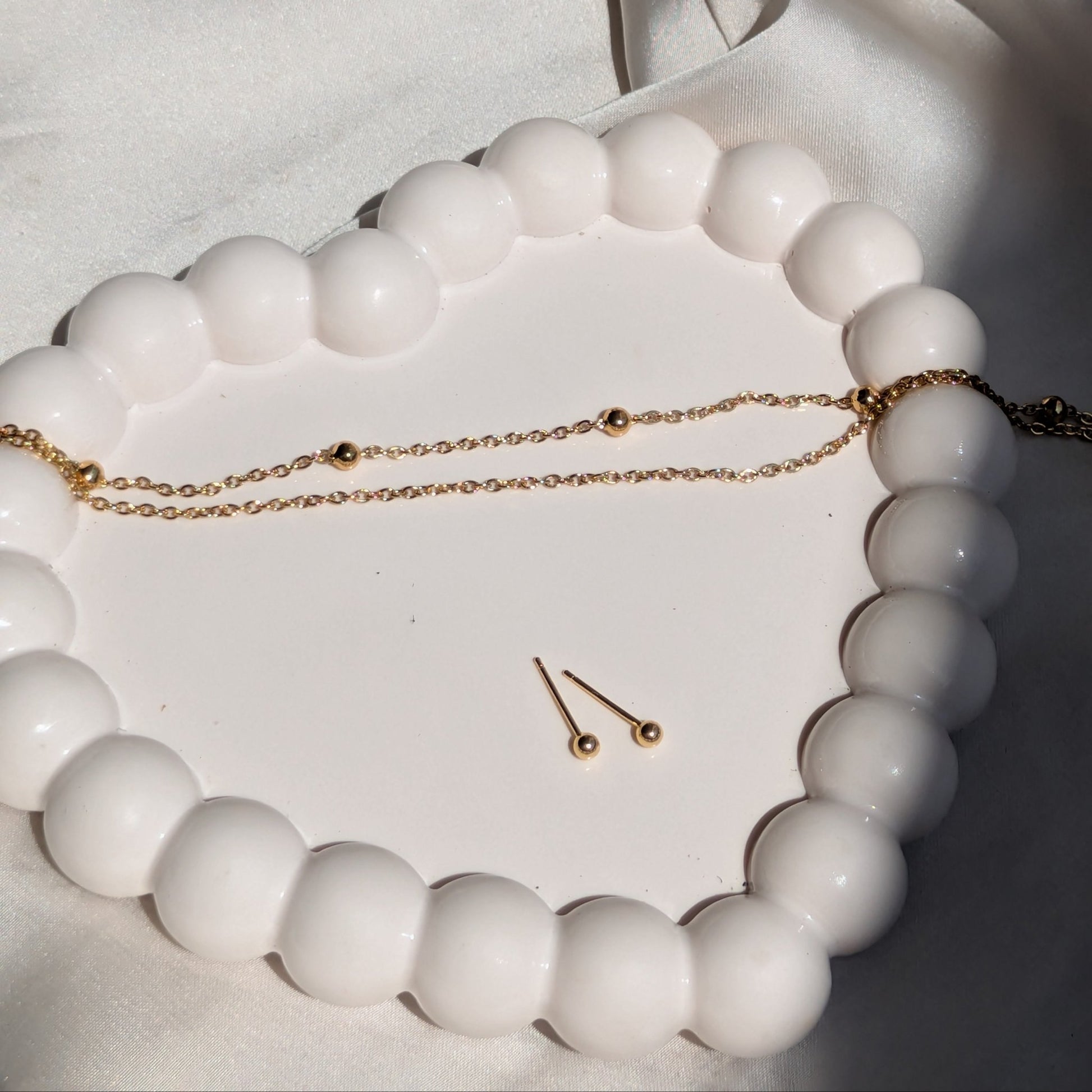 Golden Dot Round Studs & Lenia Gold Double Chain Bracelet – 18K Gold Plated Set - minimae - Set