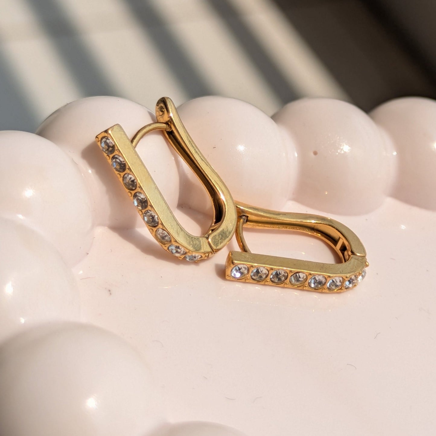 Golden Gleam Hoops – Crystal - Embellished Anti - Tarnish Earrings - minimae - 