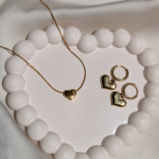 Golden Heart Necklace & Dangling Heart Hoops 18k Gold Plated - minimae - 