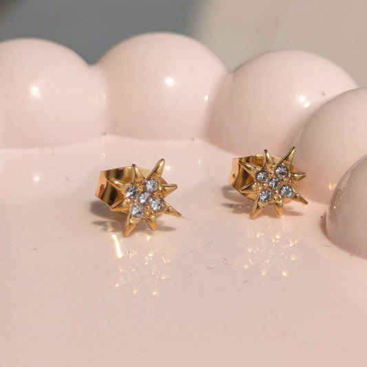 Golden North Star Stud Earrings – Dainty Celestial Sparkle - minimae - 