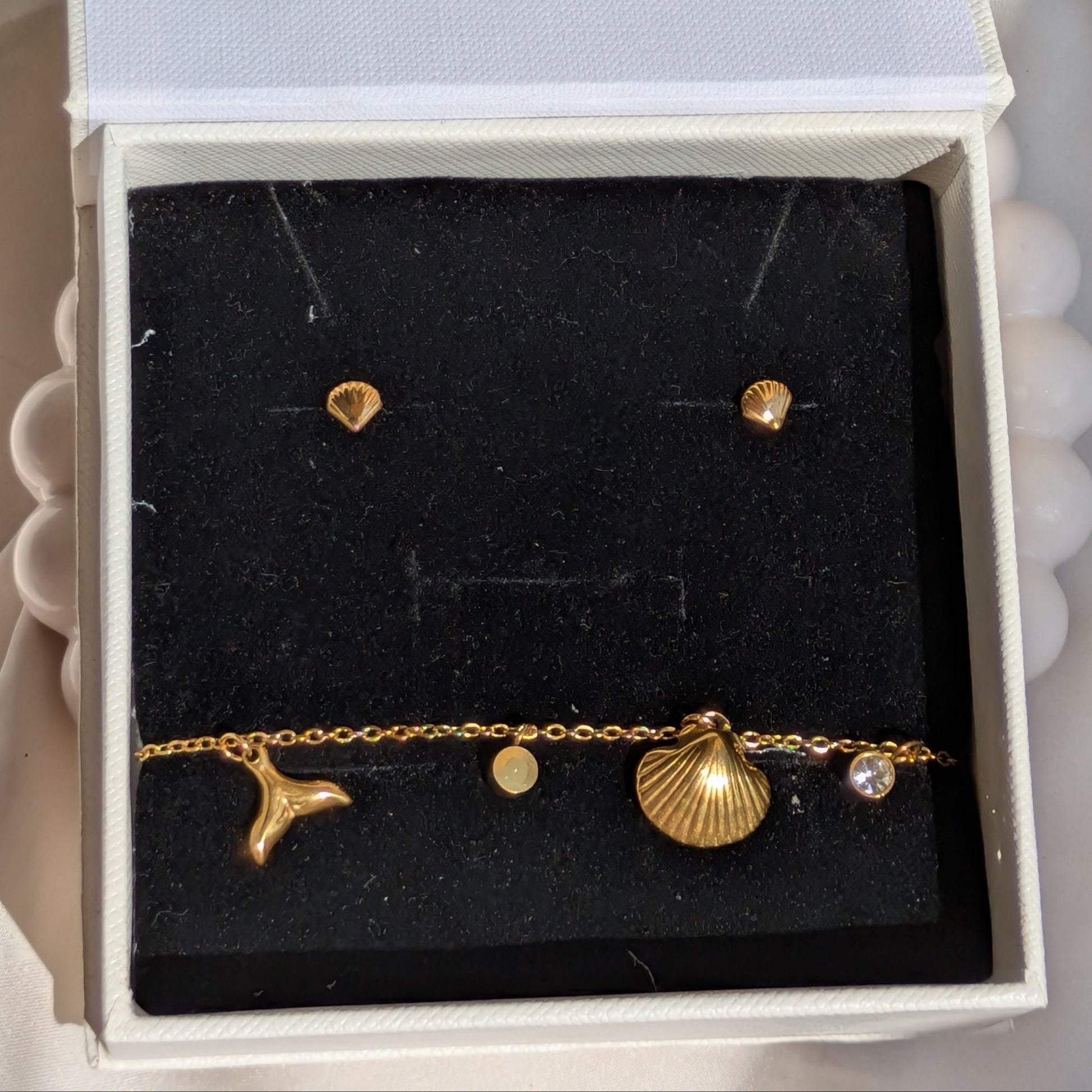 Golden Shell Earring & Sea Glint Bracelet Set 18K Gold Plated - minimae - Set