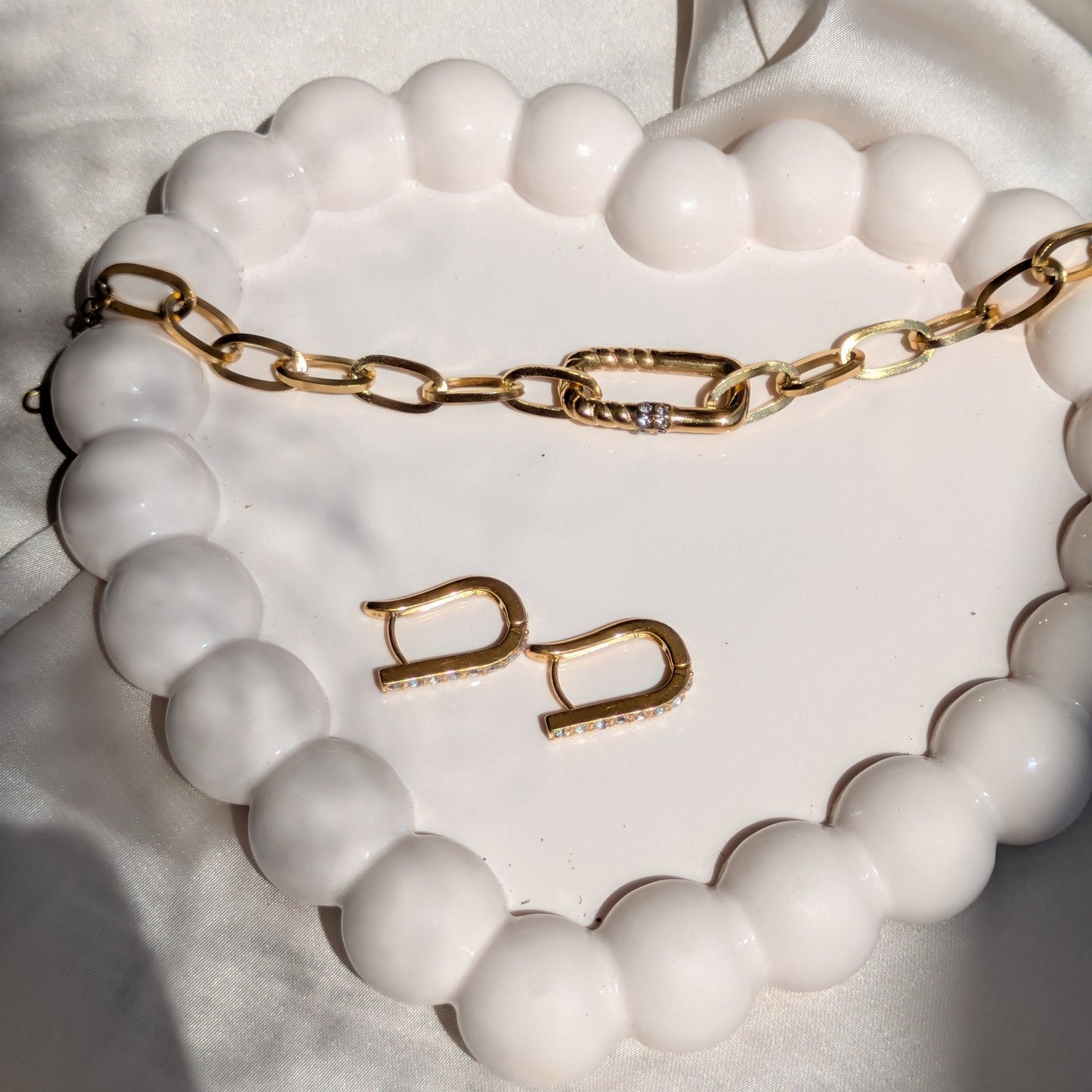 Golden Stripe Earrings & Bold Link Bracelet – 18K Gold Plated Set - minimae - Set