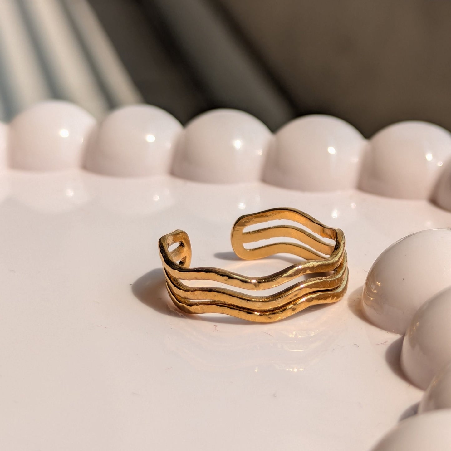 Golden Wave Band Adjustable Ring - minimae - Ring