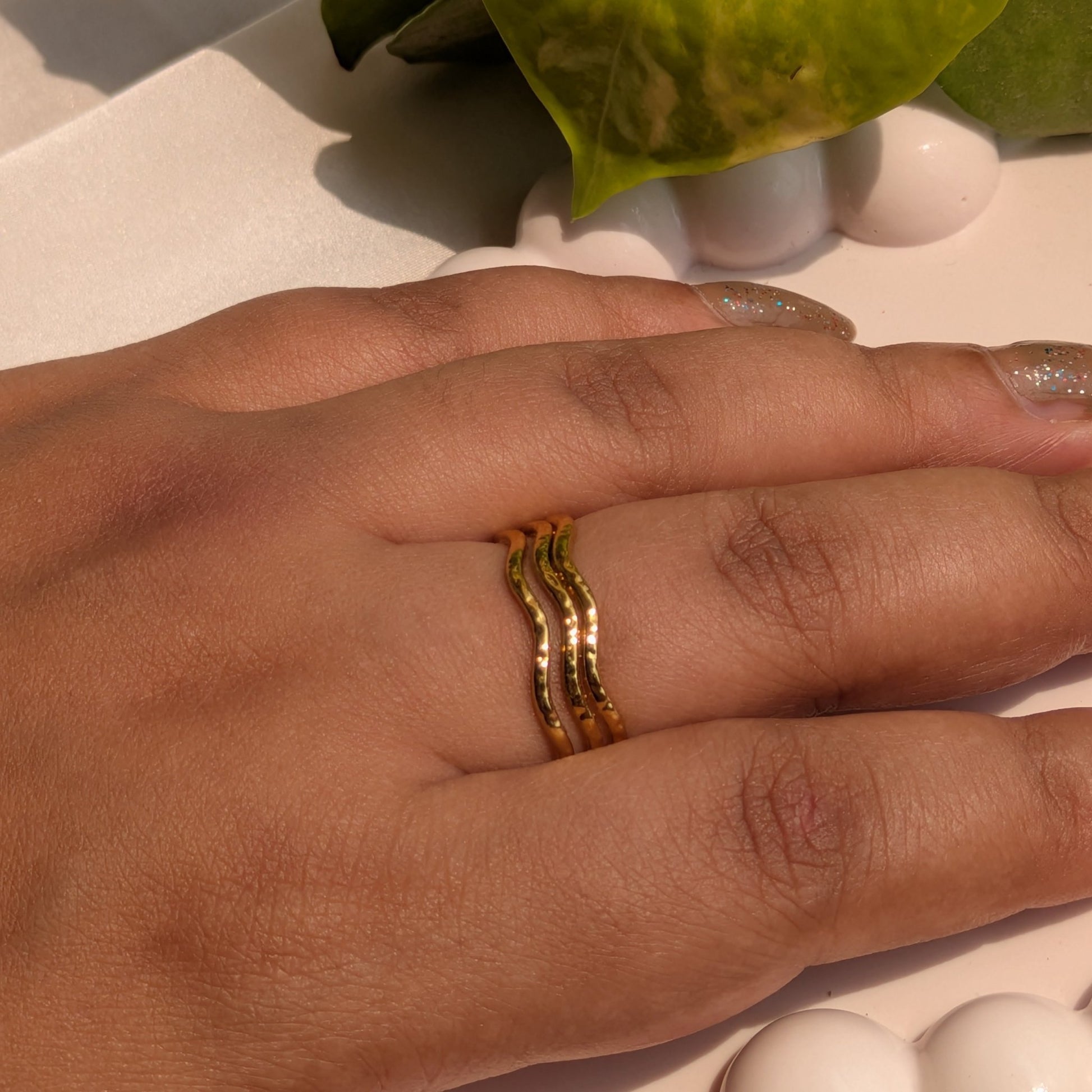 Golden Wave Band Adjustable Ring - minimae - Ring