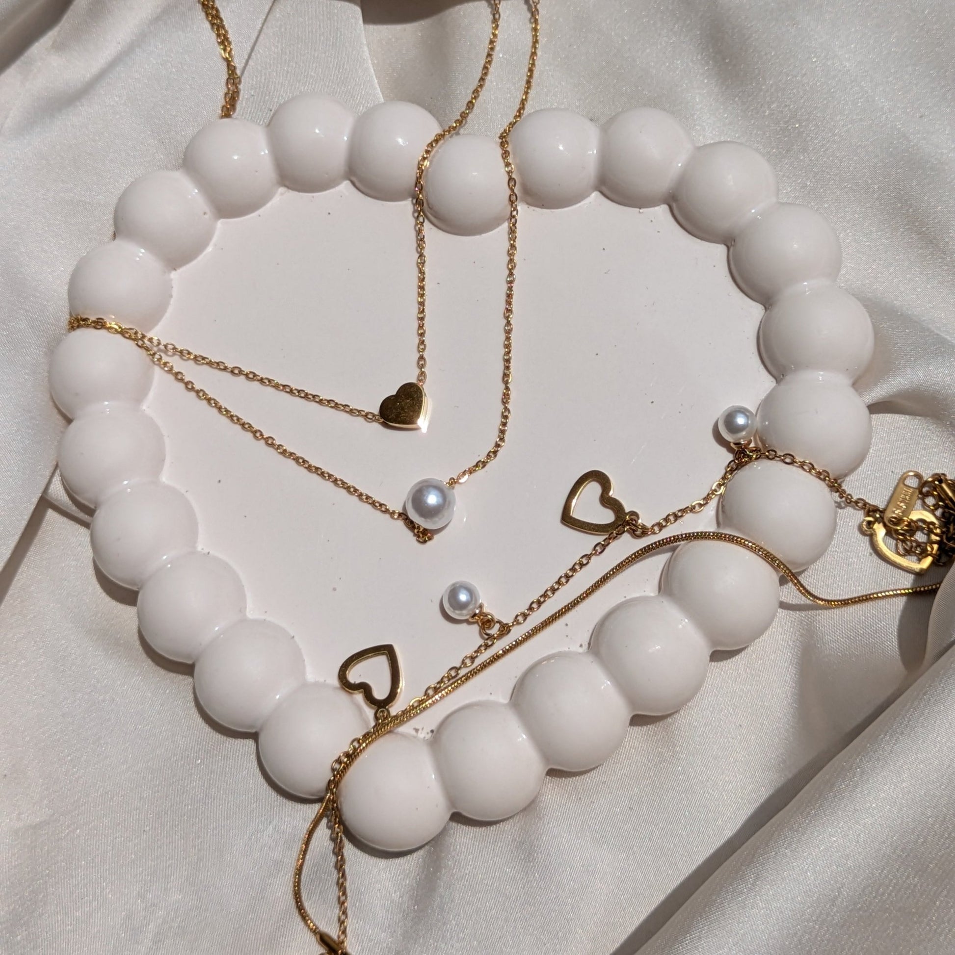 Heart of Pearl Necklace And Heart & Pearl Bracelet 18K Gold Plated - minimae - Set