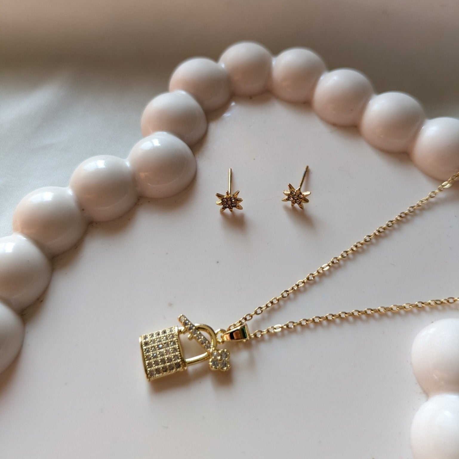 Lock & Key Necklace and Star Stud 18k plated gold set - minimae - necklace