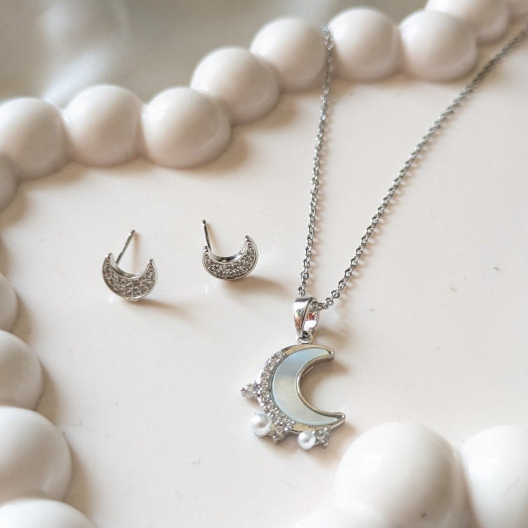 Moon Necklace & Crescent Earrings Set - minimae - Set