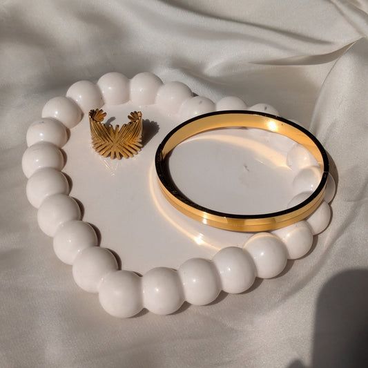 Palm Crest 18k Gold Plated Adjustable Ring And Starlace Gold Cuff Bracelet set - minimae - Set