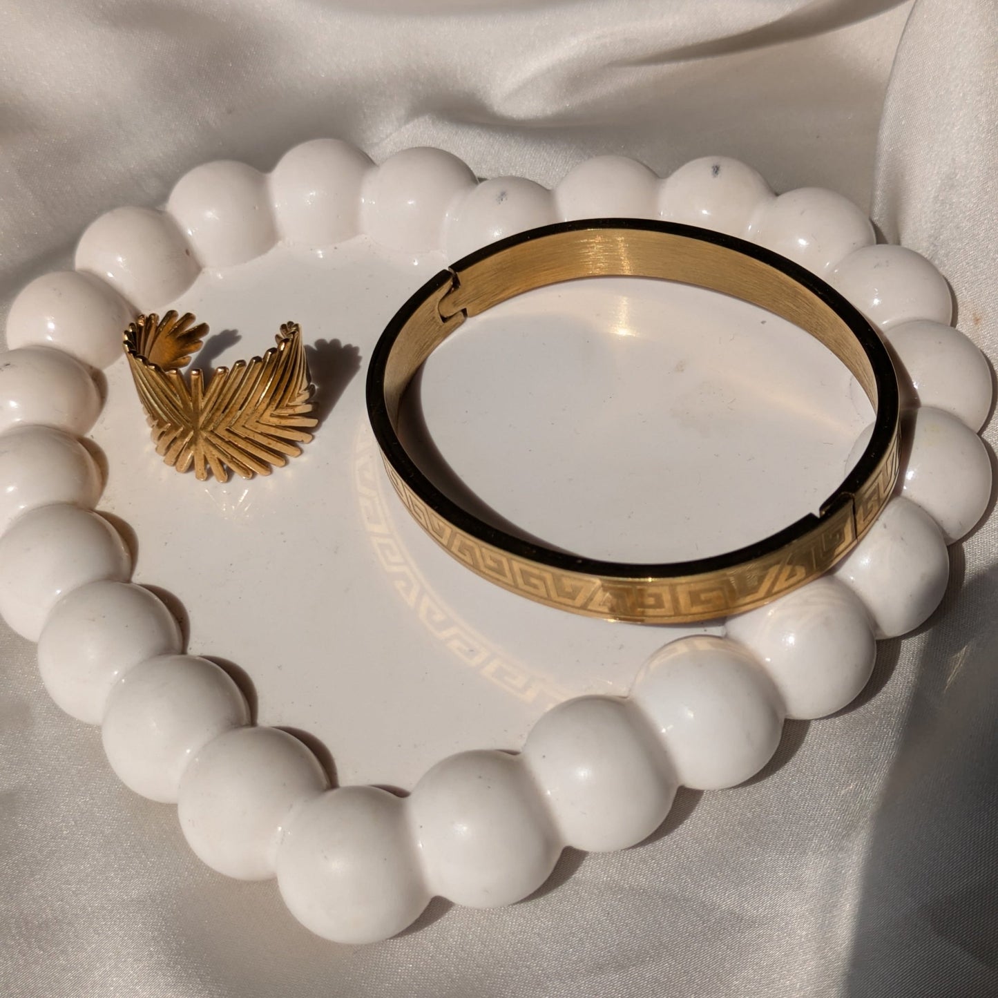 Palm Crest Adjustable Ring And Sunbloom Gold Cuff 18k Gold Plated set - minimae - Set