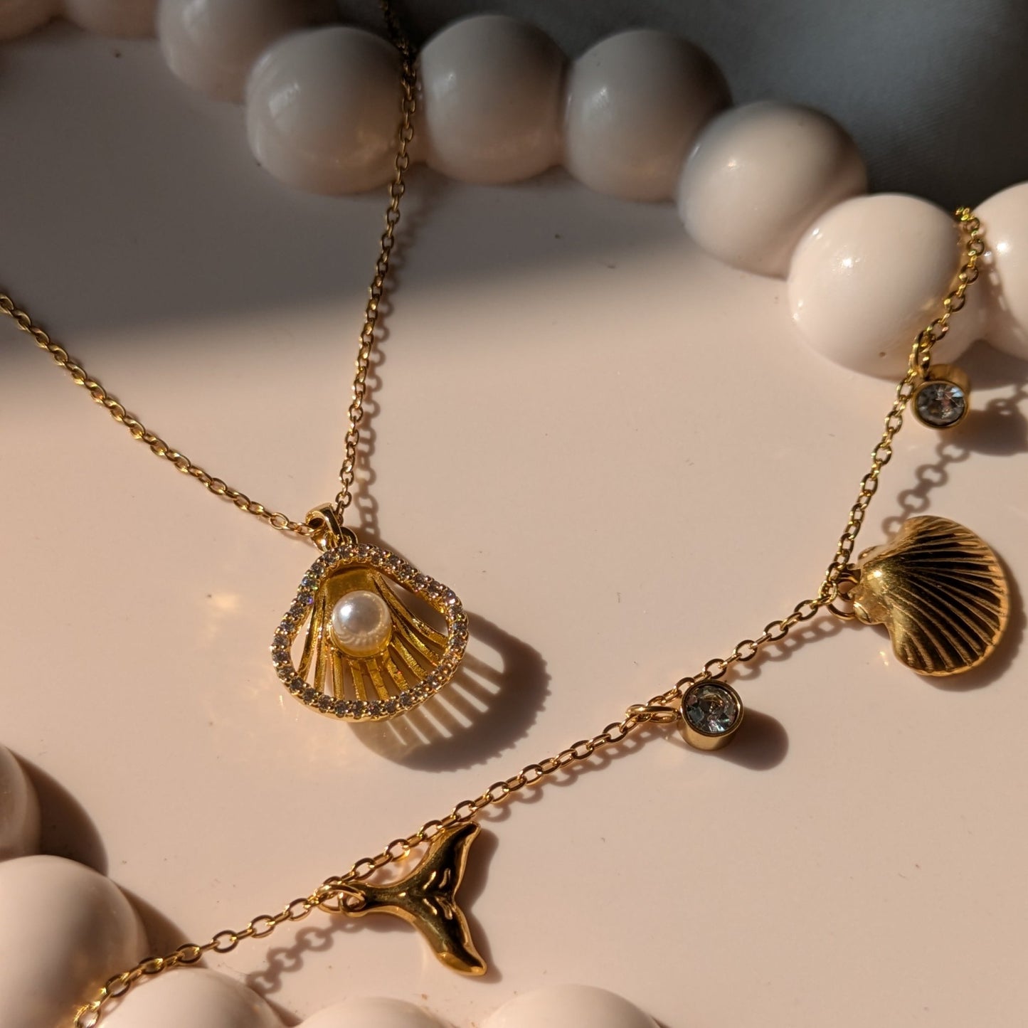 Seashell and Pearl & Sea Glint Braclet 18k Gold Plated Set - minimae - Set